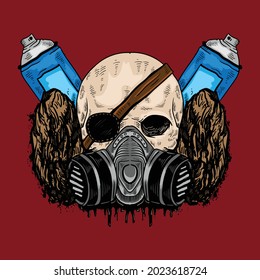 Human skull in gas mask. Hand drawn Toxicity emblem. hand drawing,Shirt designs, biker, disk jockey, gentleman, barber and many others. isolated and easy to edit. Vector Illustration - Vector