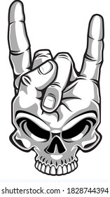 Human Skull Gestures Rock And Roll Sign Of The Horns