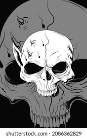 Human skull with ghost vector illustration