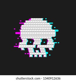 Human skull glitch effect. Distortion cranium vector icon. Isolated brainpan.