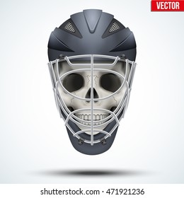 Human skull with Goalkeeper Ice and Field Hockey Helmet. Sport Equipment. Editable Vector illustration isolated on white background.