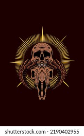 Human skull with goat skull vector illustration