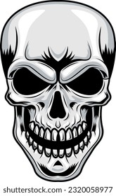 Human Skull Graphic Logo Design. Vector Hand Drawn Illustration Isolated On Transparent Background