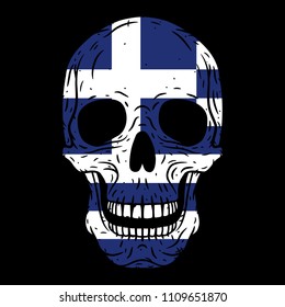 
Human skull with Greece flag isolated on black background