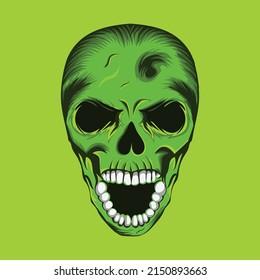 Objeto de ilustración artística del vector verde del cráneo humano para el diseño de camisetas