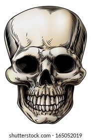 A human Skull or grim reaper skeleton head illustration in a vintage style
