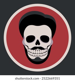 Human skull with haircut, mustache and beard. Skull icon emblem logo. Vector illustration