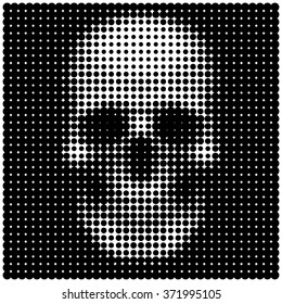 Human skull in halftone dots style Sign of poison or danger to life Vector isolated object for websites, design, icons, user picture, avatars, posters, t shirt, logo, stickers, tattoo or other
