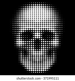 Human skull in halftone dots style Sign of poison or danger to life Vector isolated object for websites, design, icons, user picture, avatars, posters, t shirt, logo, stickers, tattoo or other 