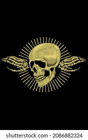 Human skull with hand artwork illustration