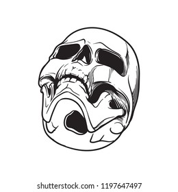 Human Skull hand drawing. Bottom angle. Black linear drawing isolated on white background. EPS10 vector illustration