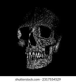 human skull hand drawing vector isolated on black background.