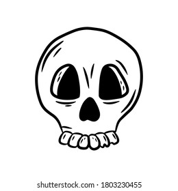 Human skull. Hand drawn vector illustration in doodle style, isolated on a white background.
