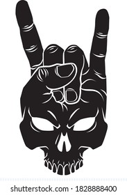 Human Skull Hand Gestures Rock And Roll Sign Of The Horns