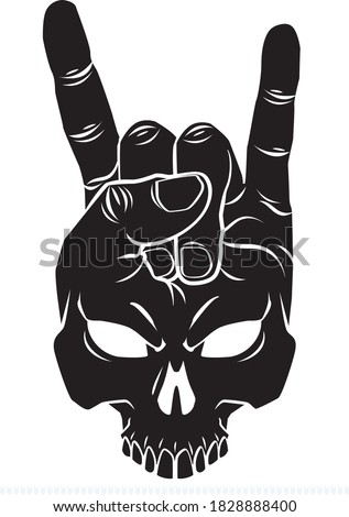 human skull hand gestures Rock and Roll sign of the horns