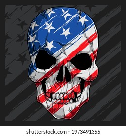 Human Skull head with American flag pattern independence day veterans day 4th of July and memorial day