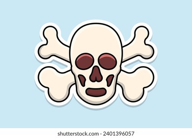 Human Skull Head With Crossbones Sticker design vector illustration. Dead body head icon concept. Skull head and bones sticker design icons logo with shadow.