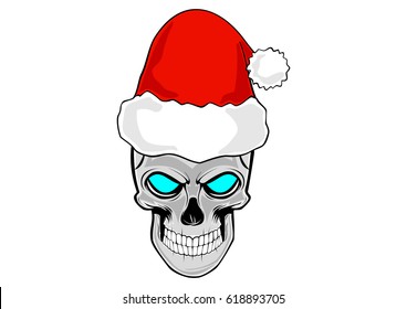 human skull as the head of Santa Claus with red hat