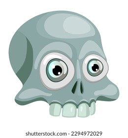 Human skull, head of skeleton. Symbol of death or dangerous. Design element for halloween holiday. Cartoon vector illustration isolated on white.