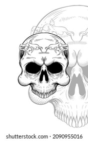 Human skull and headband root artwork illustration