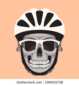 human skull in a helmet, vector illustration , flat style ,front  view