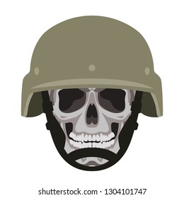 human skull in a helmet, vector illustration , flat style ,front  view