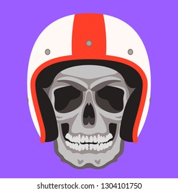 human skull in a helmet, vector illustration , flat style ,front  view