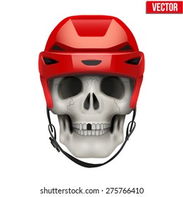 Human skull with hockey helmet. Club and Team symbol or mascot. Vector Illustration isolated on background. 