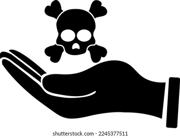 cráneo humano sujetar en la mano ilustración de icono en fondo blanco..eps
