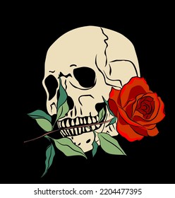 Human Skull Holding Red Rose His Stock Vector (Royalty Free) 2204477395 ...