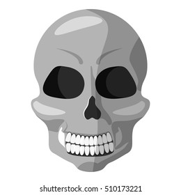 Human skull icon. Gray monochrome illustration of human skull vector icon for web