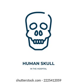 Human Skull Icon. Linear Vector Illustration From In The Hospital Collection. Outline Human Skull Icon Vector. Thin Line Symbol For Use On Web And Mobile Apps, Logo, Print Media.