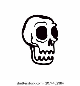 Human Skull Icon Logo Design. Black and White Stencil Tattoo. Flat Vector Illustration on White Background.