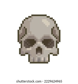 Human skull icon, pixel art video game object