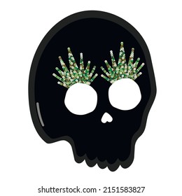 Human skull icon. Sequin elements. Human head anatomy. Hand drawn bones. Illustration for medicine, tatoo, halloween decoration. Skeleton vector.