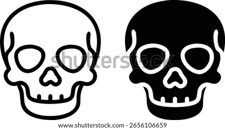Human Skull Icon Set – Black and White Skeleton Head Vector Illustration