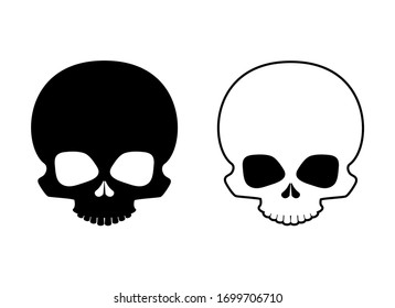 Human skull icon set vector. Skull black silhouette icon isolated on a white background. Black and white.