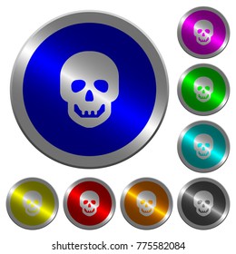 Human skull icons on round luminous coin-like color steel buttons