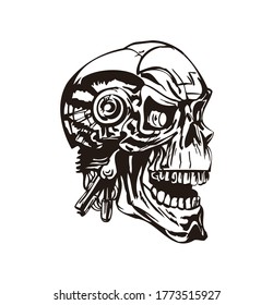 Human skull illustration on white background. Design element for label, emblem, sign,logo, poster. Vector image