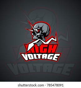 Human skull with an inscription High Voltage. Vector image
