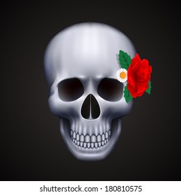 Human skull isolated with flower. Vector illustration