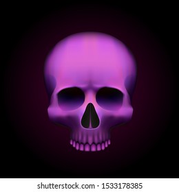 Human skull isolated on black, color pink object. Vector illustration