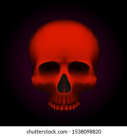 Human skull isolated on black, color red object. Vector illustration