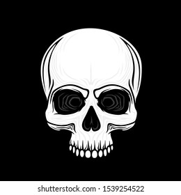 Human skull isolated on black, color symbol. Vector illustration