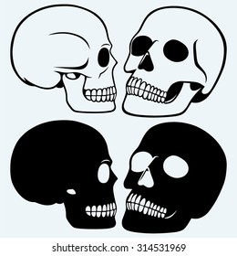 Human skull. Isolated on blue background