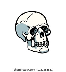 human skull isolated on white background. Comic book cartoon pop art retro illustration vector