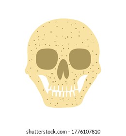 Human skull isolated on white background. Spooky Halloween decoration. Death concept. Flat style drawing. Design for poster, card, invitation. Stock vector illustration.