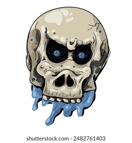 human skull isolated on white, cartoon, funy