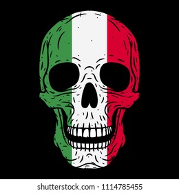 Human skull with Italian flag isolated on black background