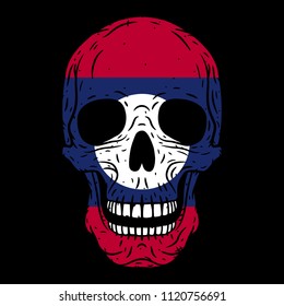 
Human skull with Laos flag isolated on black background. Skull. Vector skull.